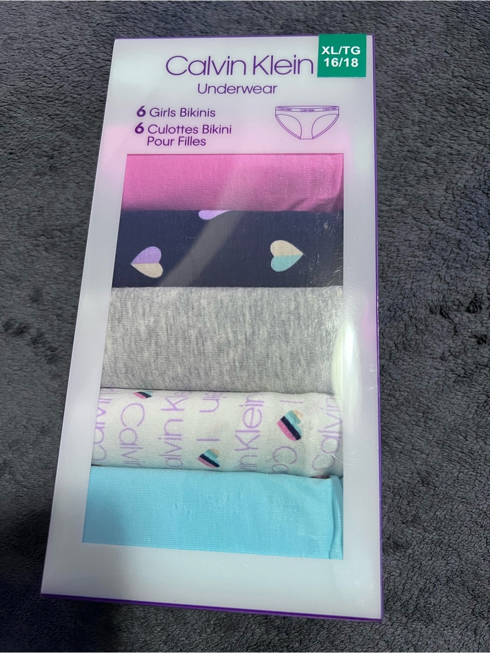 NWT Calvin Klein Girls Bikini Underwear Pack - Pink, Navy, Gray, White,Blue